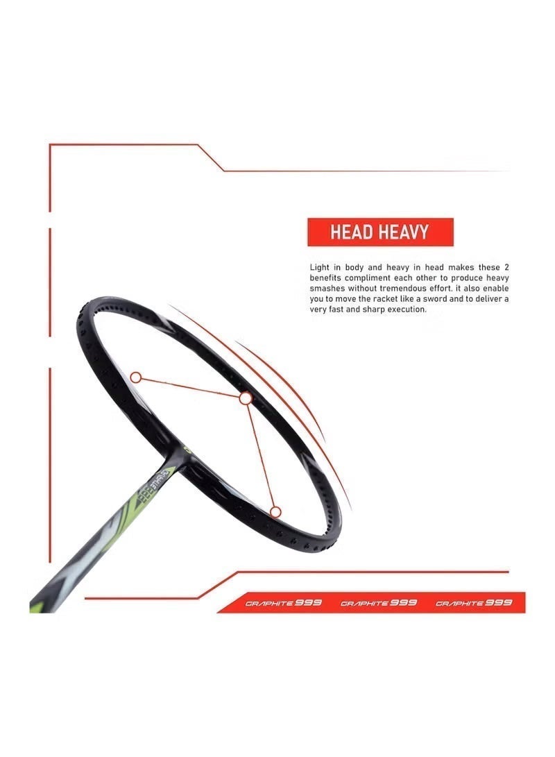 APACS Graphite 999 Unstrung Badminton Racket | Nano Tec Frame | 30 lbs Tension | Lightweight Unstrung Racket for Intermediate & Advanced Players | Black/Green - Image 4